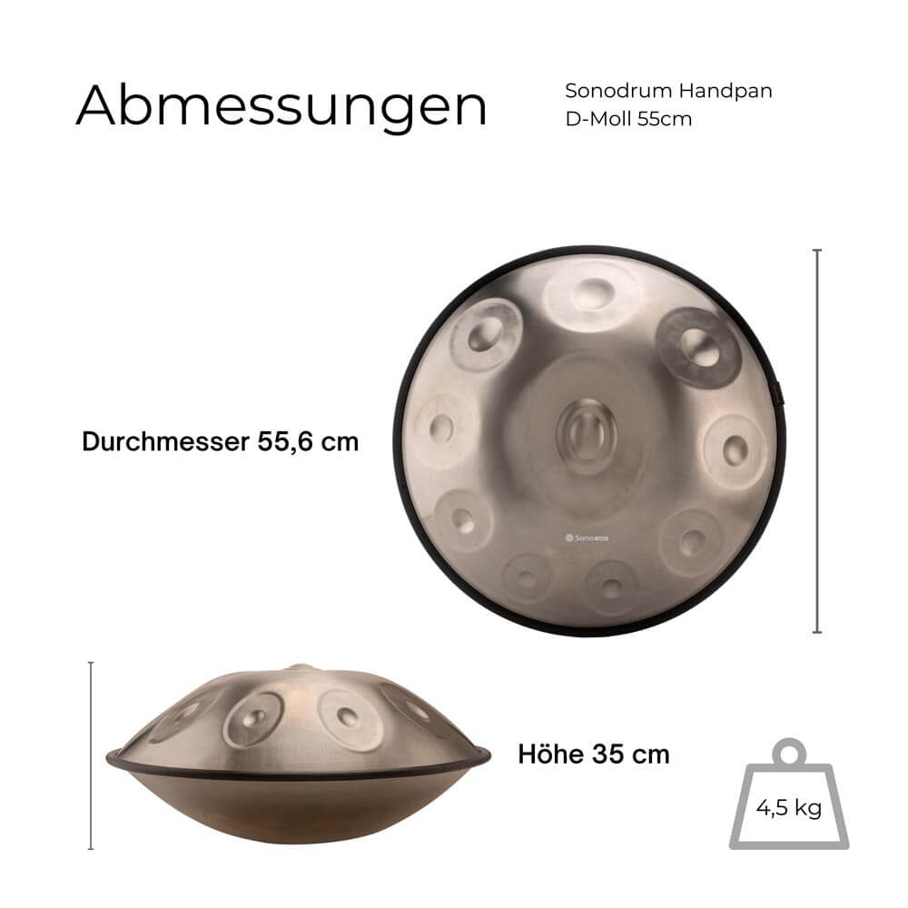 Silber-Sonodrum-Handpan-Sonopan-Abmessungen