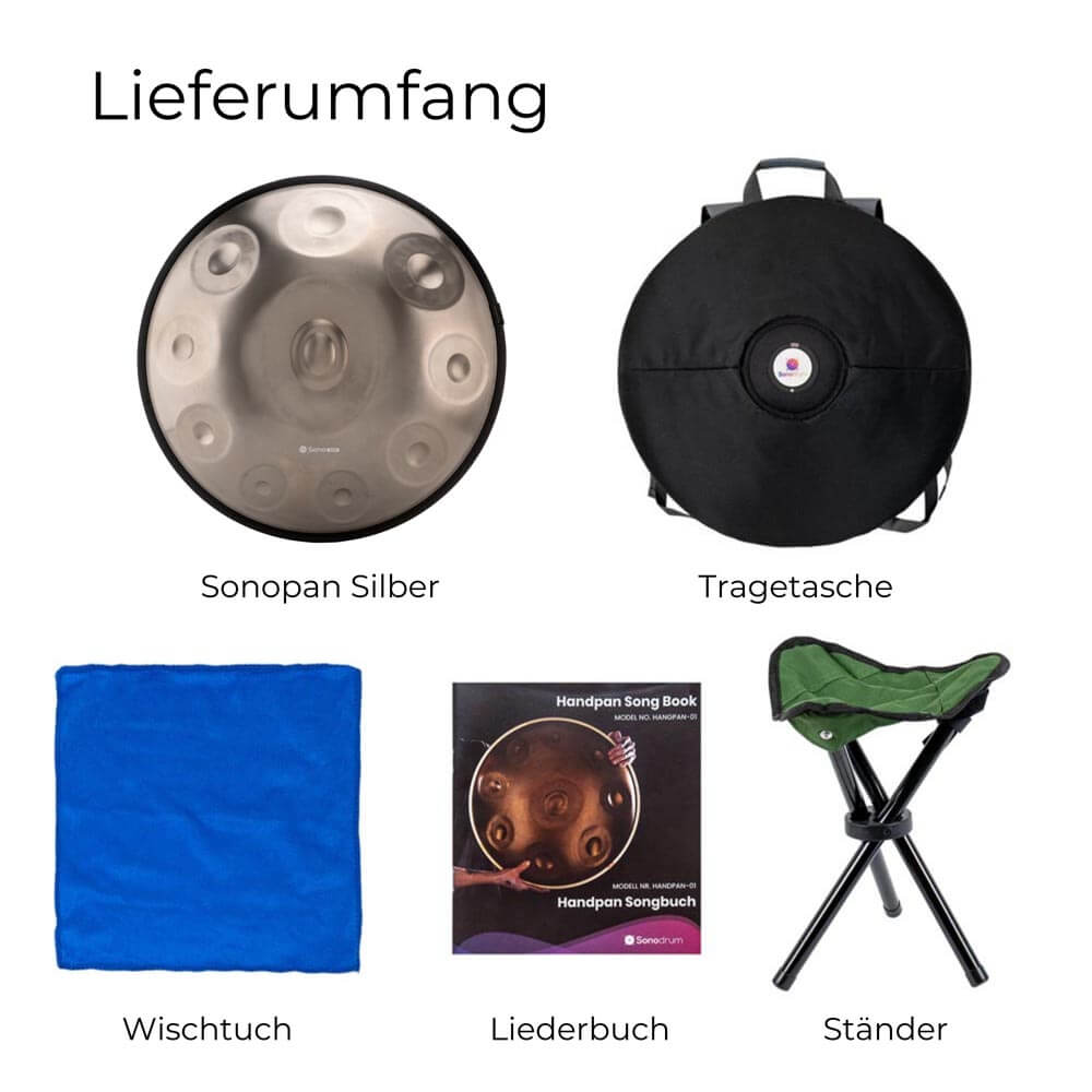 Silber-Sonodrum-Handpan-Sonopan-Lieferumfang